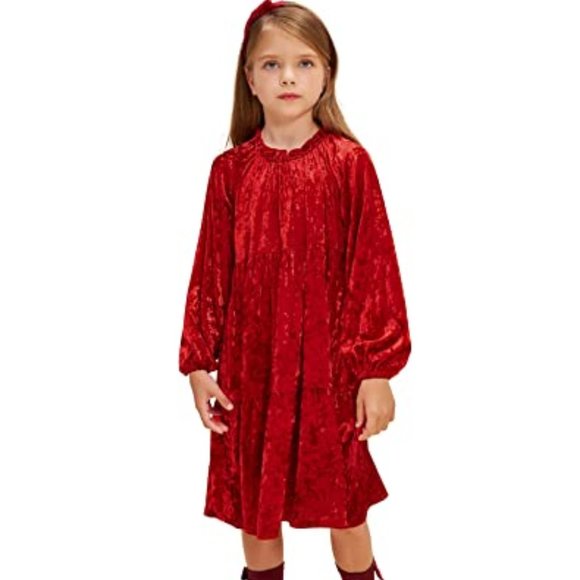 Danna Belle Girl Velvet Party Dress Crewneck Shiny A-Line Midi Dresses 5-6Years - Picture 5 of 6